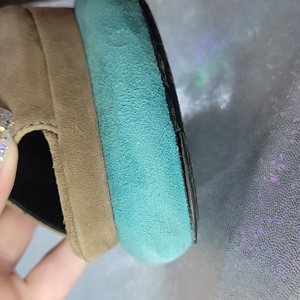Fendi Vintage Teal & Grey Suede  Platform Peep Toe High Heel Sandal SZ:37/6.5 - Picture 13 of 14